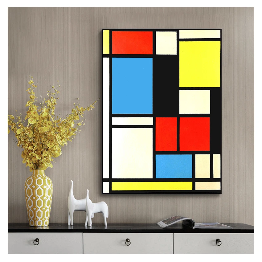 

Classic Art Geometry Line Red Blue Yellow Composition Canvas Print Painting Poster Wall Decor Home Decor Piet Cornelies Mondrian