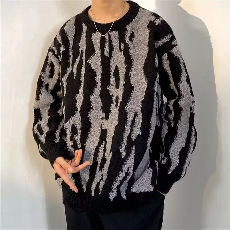 Модный мужской осенне-зимний утепленный трикотажный топ с круглым вырезом