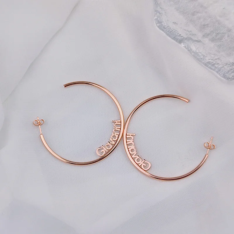Custom Name Earrings for Women Personalized Letter C Shape Hoop Earrings Stainless Steel Jewelry Gift Gold Stud Pendientes Mujer