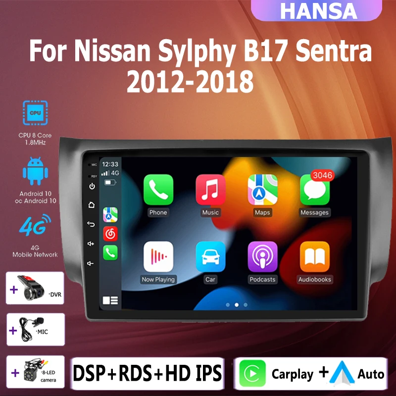 Автомагнитола 2 din Android 10 0 мультимедийный плеер Carplay с GPS-навигацией для Nissan Sylphy B17
