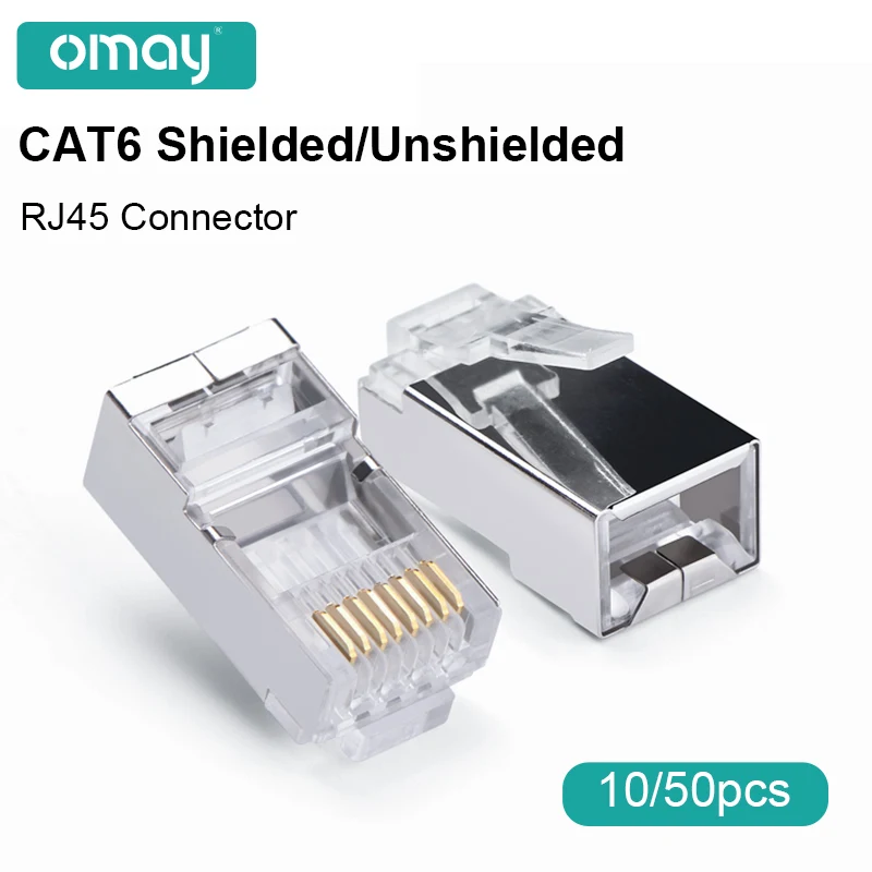 RJ45 CAT6 CAT5e Connector 8P8C Modular Plug Adapter Ethernet Cable Head 1Gbps Gigabit Network Crimp Crystal UTP 10/50pcs OMAY