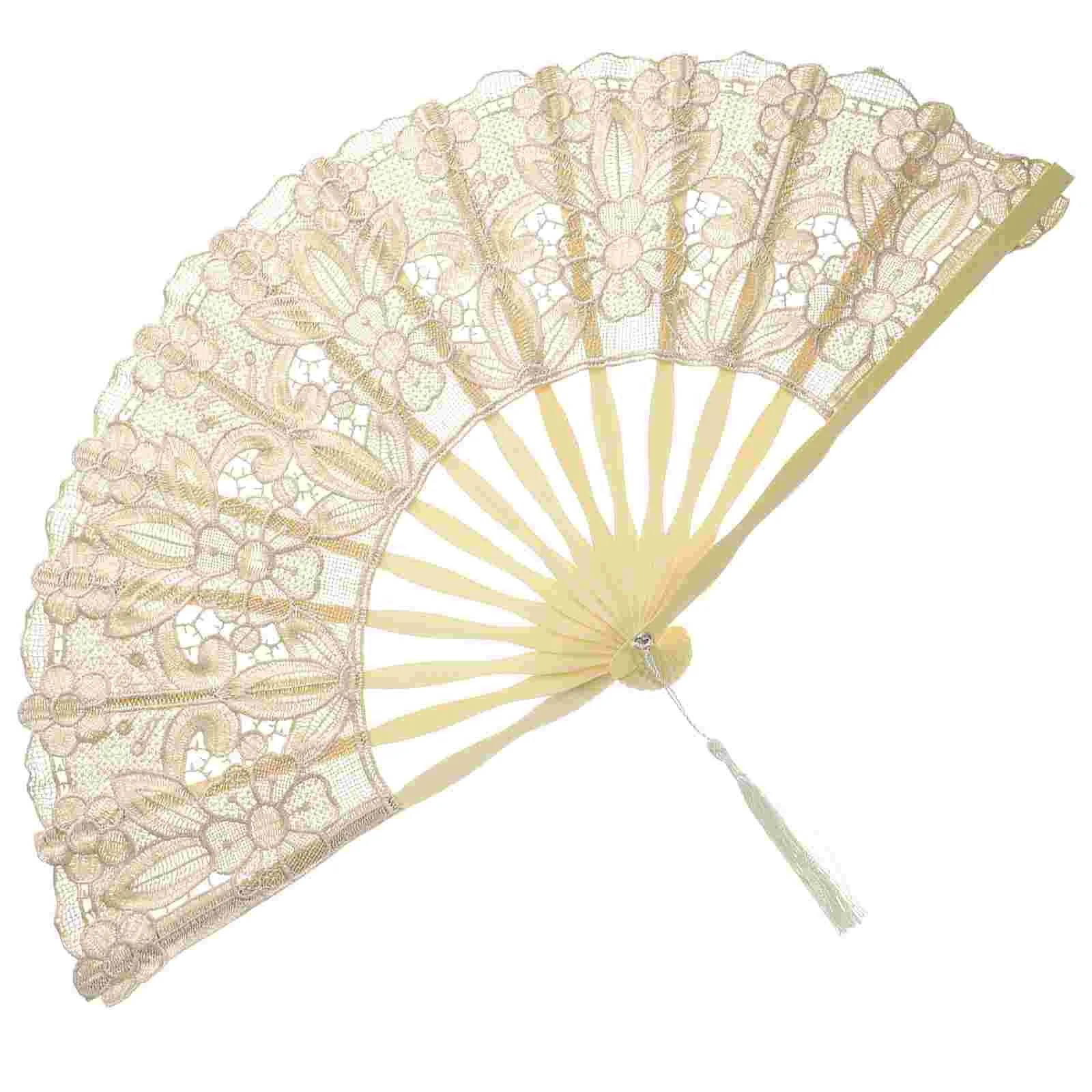 

Fan Folding Hand Handheld Embroidered Lace Chinese Fans Bamboo Wall Ornament Hanging Foldable Floral Frame European Women