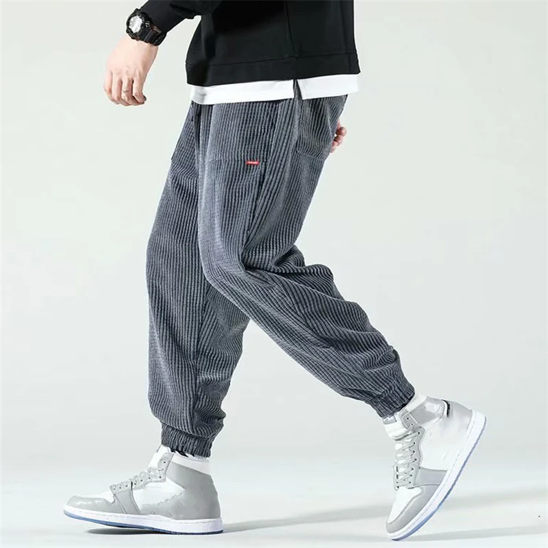 

Winter Corduroy Warm Pants Black Thick Trousers Male Baggy Casual Grey Home Pants Plus Velvet Korean Streetwear Hip Hop