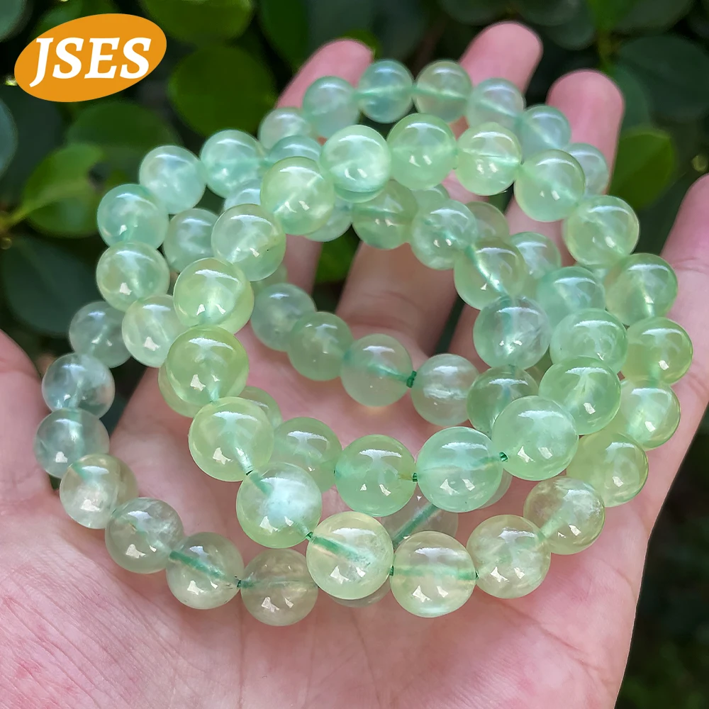 JSES AA натуральный пренит 8 9 10 мм браслет космические бусины из драгоценных камней