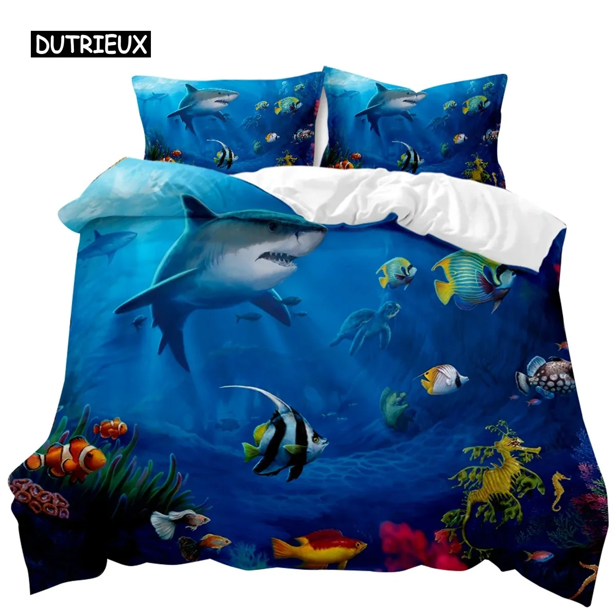 Shark Duvet Cover Set Ocean Marine Bedding Bedclothes Underwater Animal Pattern Queen King Size Polyester Qulit