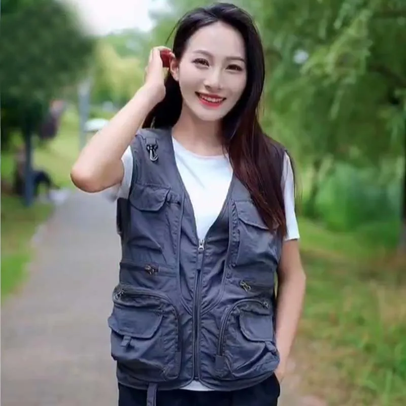 Men's stand collar spring/summer polyester cross-border vest casual multi bag workwear top outdoor photography fishing camisole