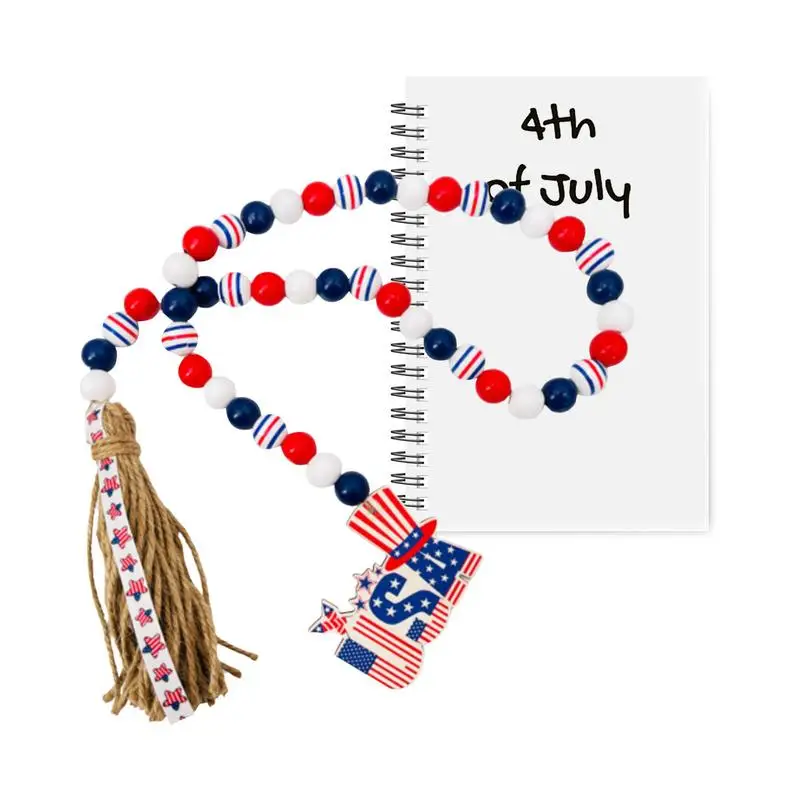 

Wood Bead Garland With Tassels White Red Blue Beaded Garland Decorative Wooden Beads American Independence Day 4th Of July