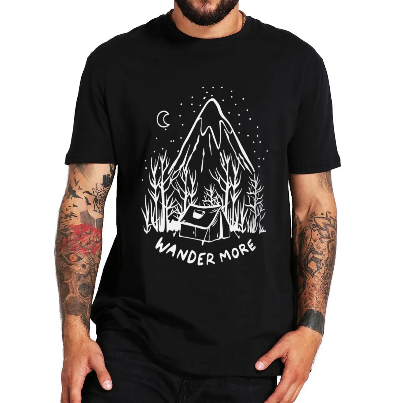 

Wander More T-shirt Funny Camping Climb Lovers Graphic Tee Tops Summer Casual Unisex Soft Cotton T Shirt EU Size