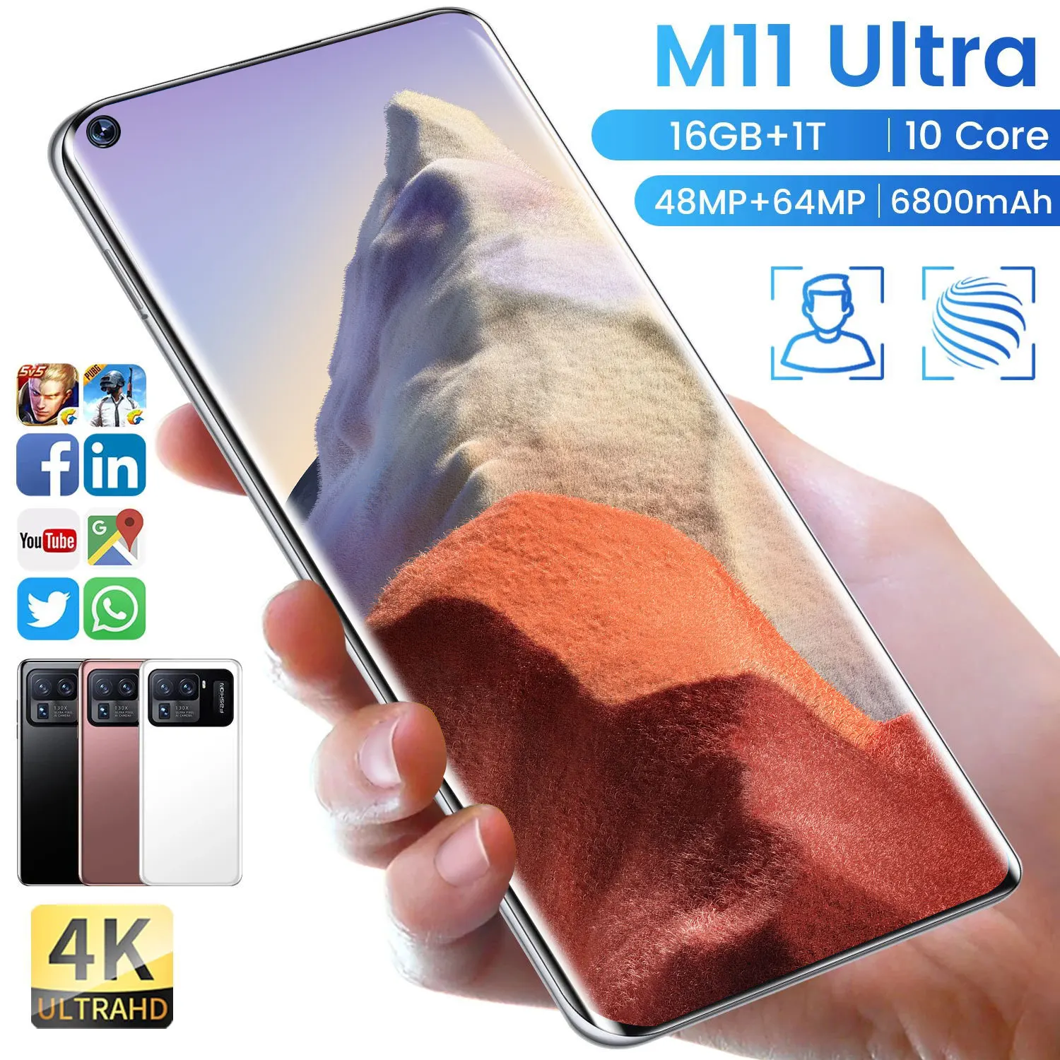 M11 Ultra 16GB+1TB 7.3 inch Smartphones Android 6800mAh 5G Dual Card Unlocked Mobile phones Cell Phones Global Version