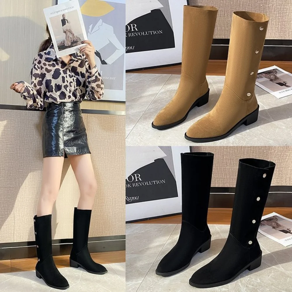 

Women's Boots Square Heel Round Toe Knee High Boots Women's Shoes Winter Boots Black Medium Size 35-43 Chelsea