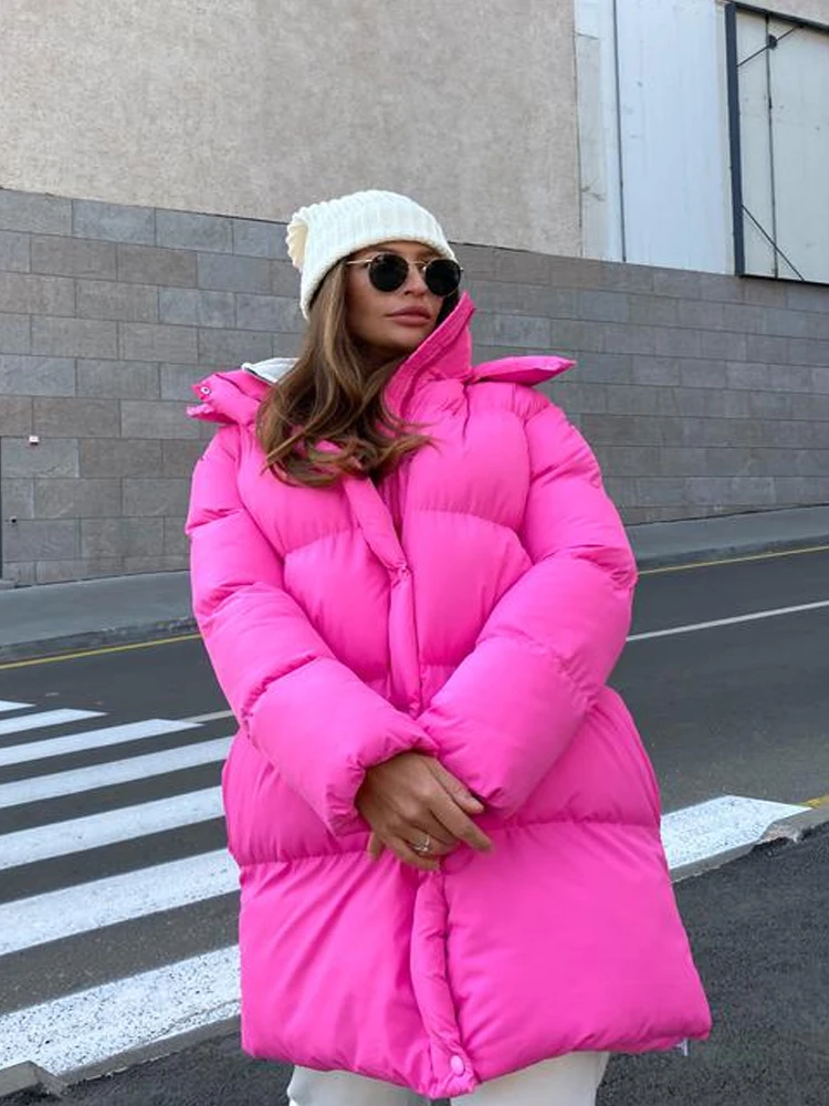 Winter Women Long Hooded Parkas Coats Casual Solid Straight Thick Down Jackets Windproof Warmth Female Outwear Clothing 2022 New