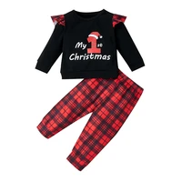infant baby girl clothes 2pcs newborn autumn winter ruffled long sleeve top lattice pants set christmas outfits