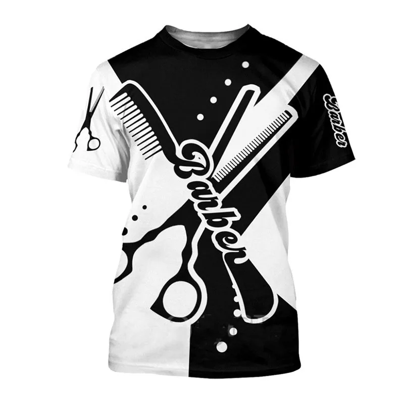

Old school Barber Tools Crew Neck Tshirt Male T-shirt Top Mens 3d 3D Scissor Printing T Shirt Summer Short Sleeve Shirts For Men