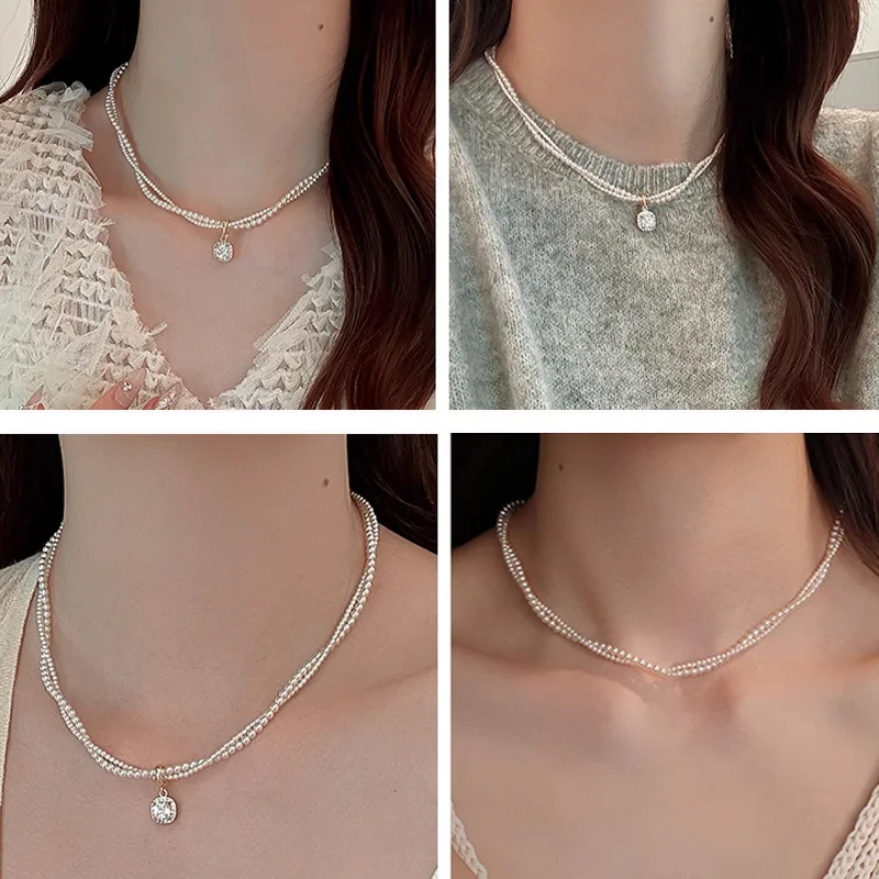 Двухслойное ожерелье с двойным жемчугом женское осенне-зимнее легкое роскошное