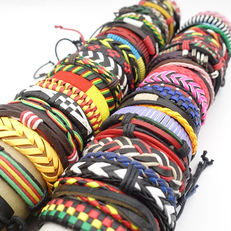 50 шт. разноцветные кожаные браслеты-манжеты для мужчин и женщин