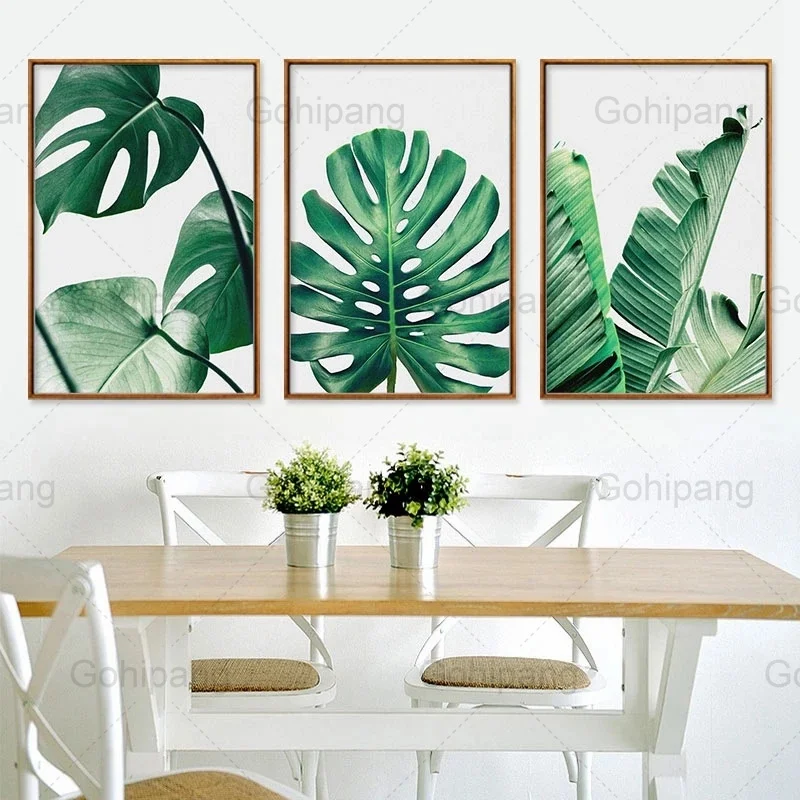 

Monstera Deliciosa Green Large Leaf Plant Turtle Back Bamboo Canvas Painting Printing Frameless Wall Pictures for Living Room