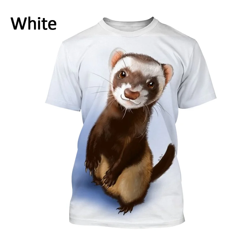 

Unisex Round Neck Personality T-shirt Cute Animal Ferret 3 D Printing Ladies T-shirt Summer Breathable Popular Casual T-shirt