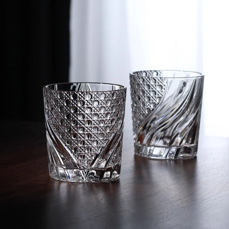 

268ml Mug Embossed Whiskey Glass Transparent Carving Crystal Cups Foreign Wine Glass Trendy Creative Glass Rock Cup Water Bottle