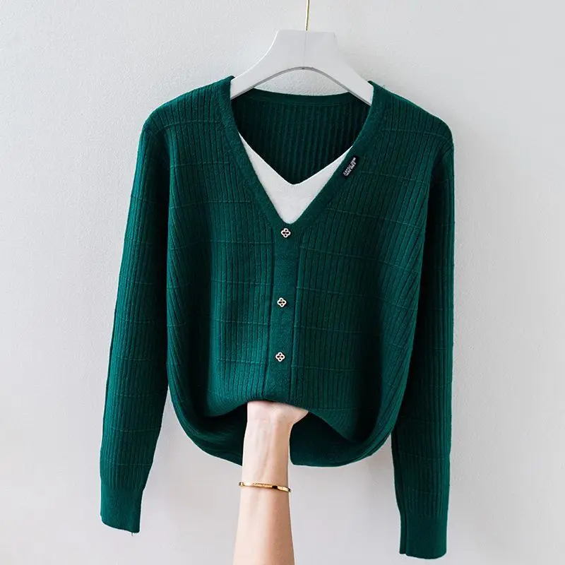 Модные Женские однотонные универсальные вязаные свитера на весну-осень с