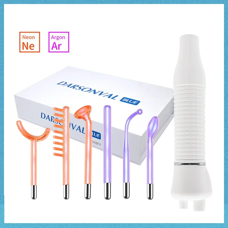 High Frequency Electrode Wand With 6PCS Neon&Argon Electrotherapy Glass Tube Acne Spot Remover Beauty Face Machine Therapy Wand