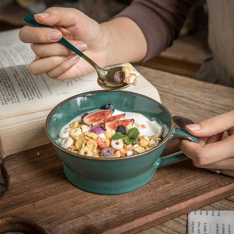 

[Breakfast Goods~Oat Cup] Retro Dark Green Cereal Cup Breakfast Cup Ceramic Cup