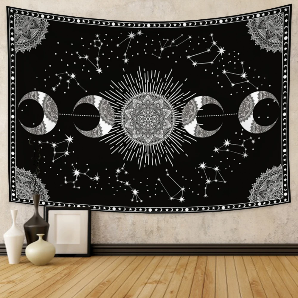 

White Black Sun Moon Mandala Wall Tapestries Astrology Witchcraft Big Size Wall Cover Cloth Bohe Hippie Home Decor Bed Sheet