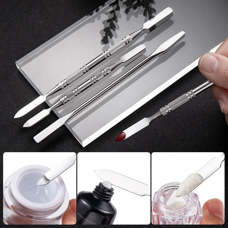 

Mixing Cosmetics Makeup Stainless Steel Toning Nail Stick Double Head Makeup Toner Spatula Stirrer Stick Foundation Cream Tool