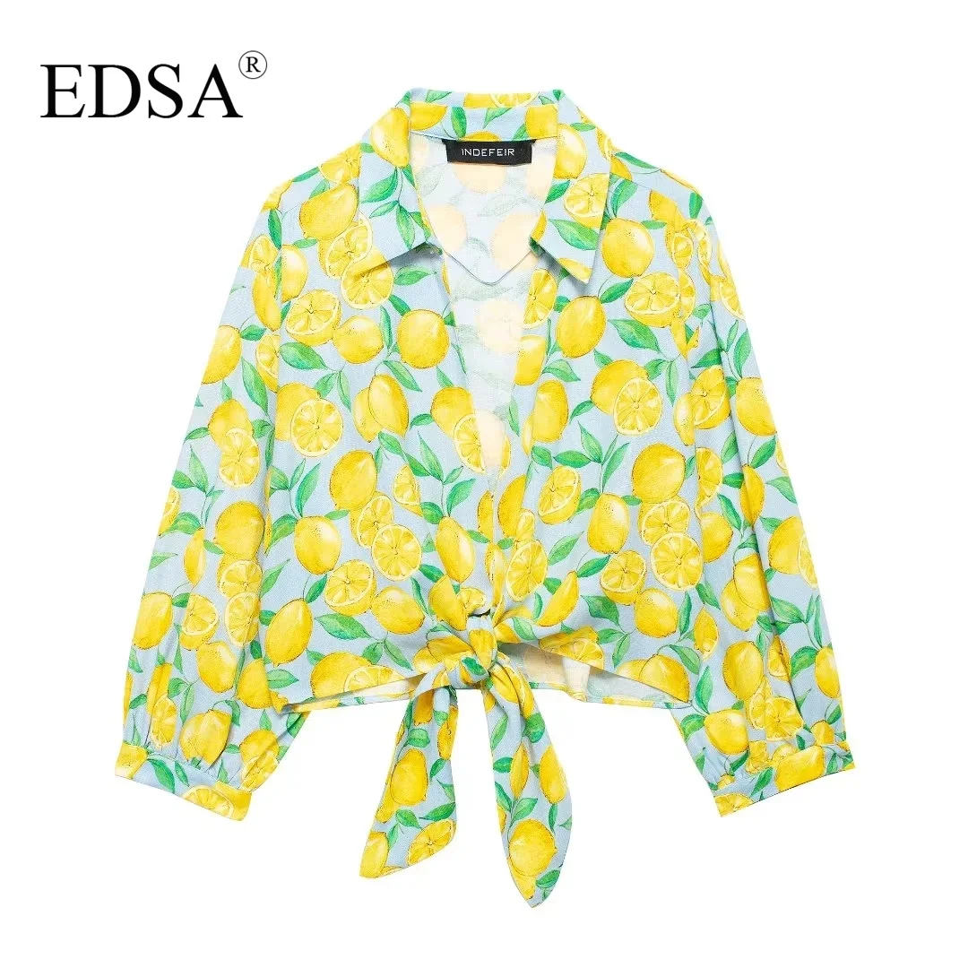 Женская блузка Edsa в пляжном стиле короткий льняной топ с v-образным вырезом и