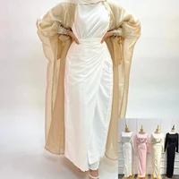 eid satin under abaya inner dress with wrap skirt muslim fashion arabic slip dresses for women dubai turkey islam modest outfits
