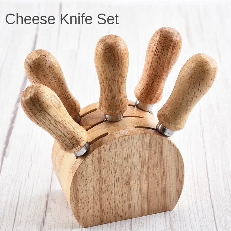 

6pcs/set Stainless Steel Cheese Knives Oak Handle Cheese Cutter Cheese Board Butter Spatula Kitchen Cheese Tools Butter Knife