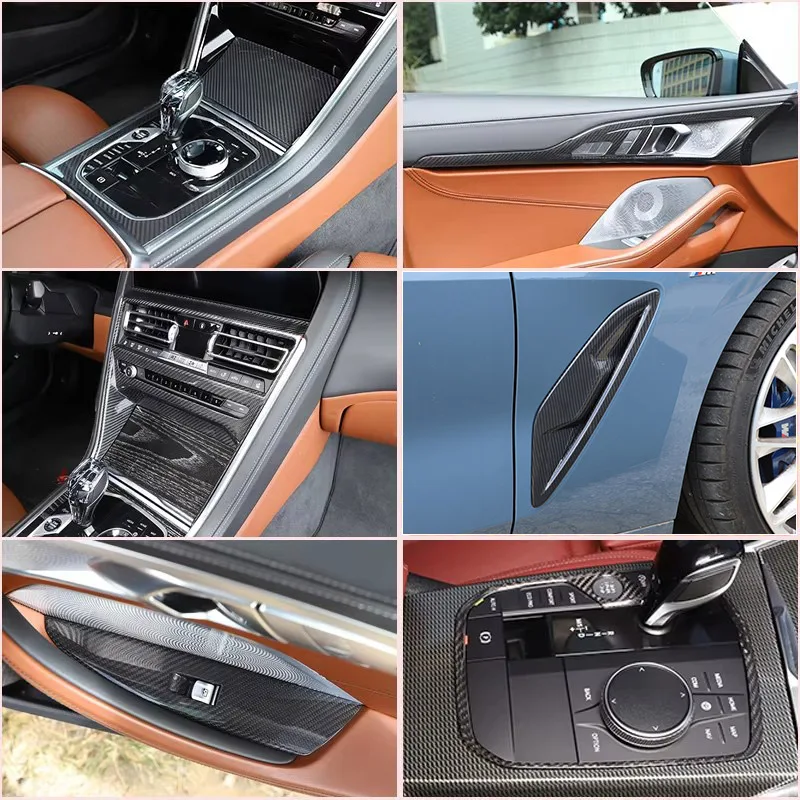 z prawdziwego włókna węglowego dla BMW serii 8 2019-2022 panel przekładni samochodowej przyrząd centralnego sterowania dekoracyjny naklejki