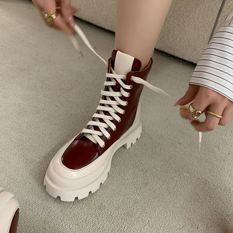 

Женские высокие ботинки в стиле ретро, повседневные универсальные мотоциклетные ботинки на толстой подошве, в стиле ретро, осень 2022