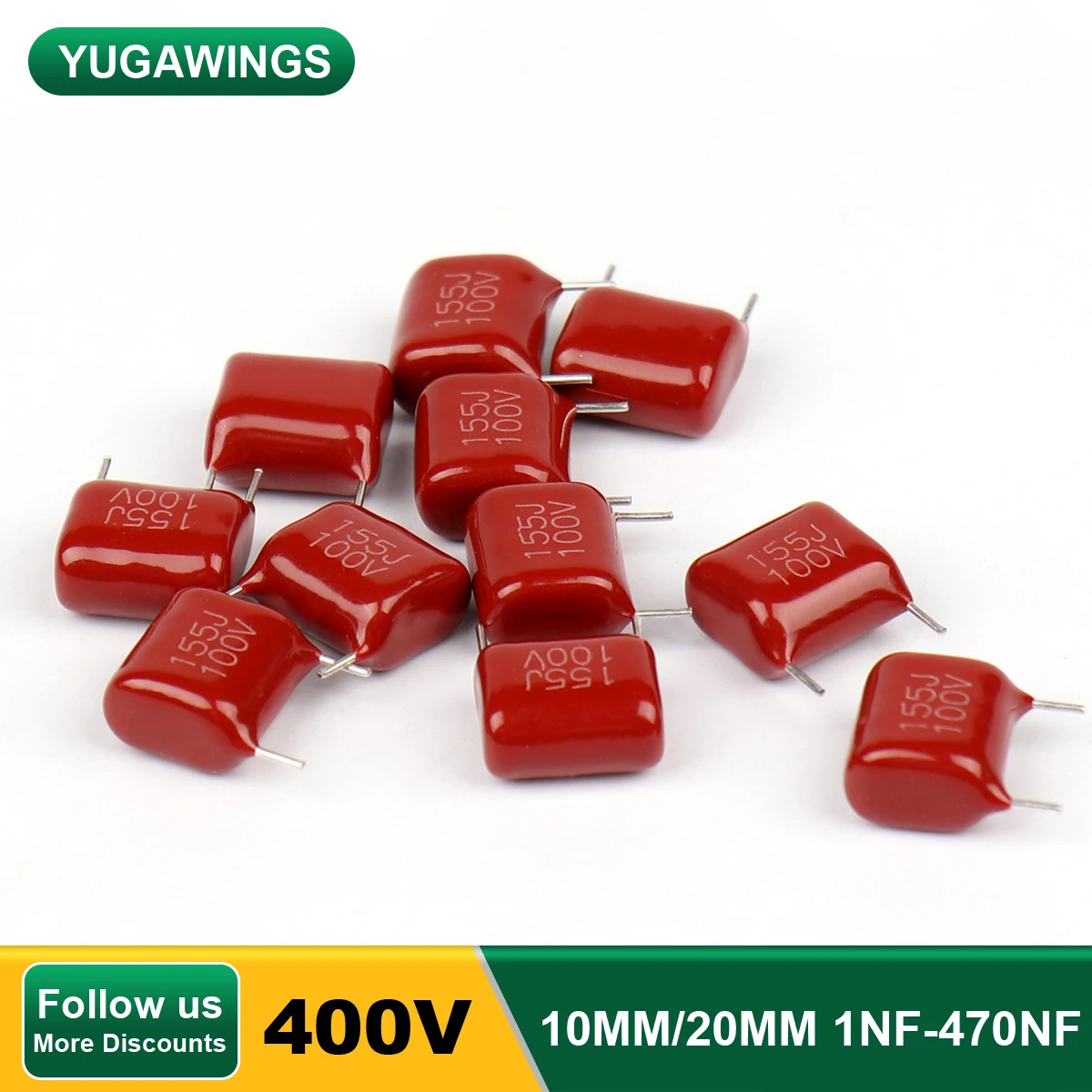 

10Pcs CBB Capacitor 400V 450V CBB22 Polypropylene Film Capacitor 8/10/15/20/25MM 101 103 104 105 125J 221 222 223 224 225 332