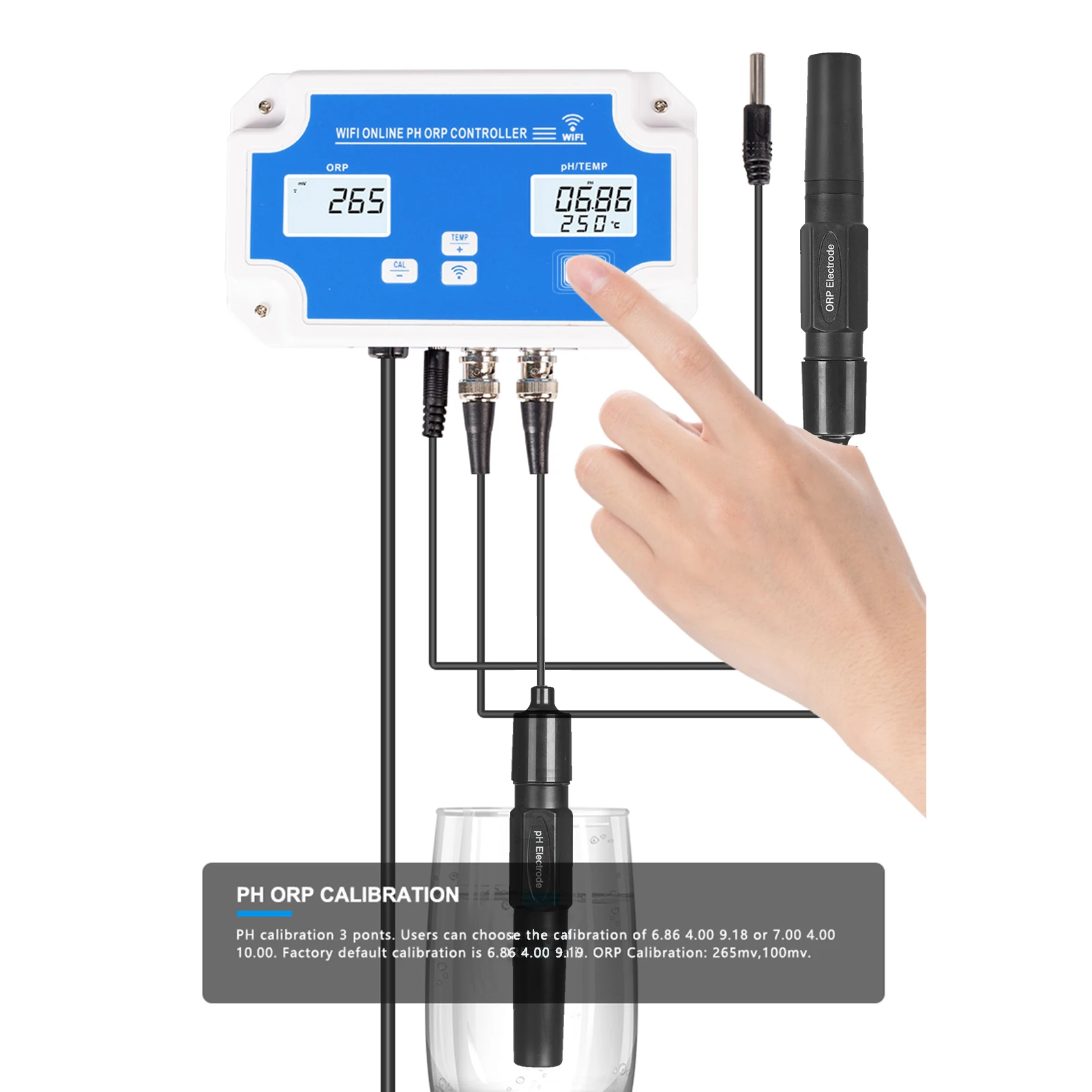 Беспроводной WiFi онлайн контроль детектора качества воды 3-в-1 pH/ORP/TEMP контроллер тестер с зондом типа BNC.