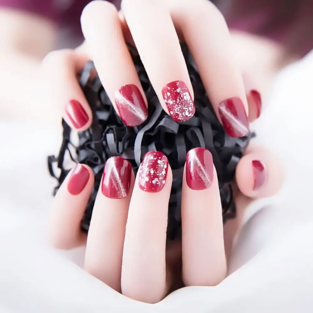 

Detachable Short Round Head Artificial Manicure Tool Nail Tips Wearable Fake Nails Cat Eye Glitter False Nail Tip