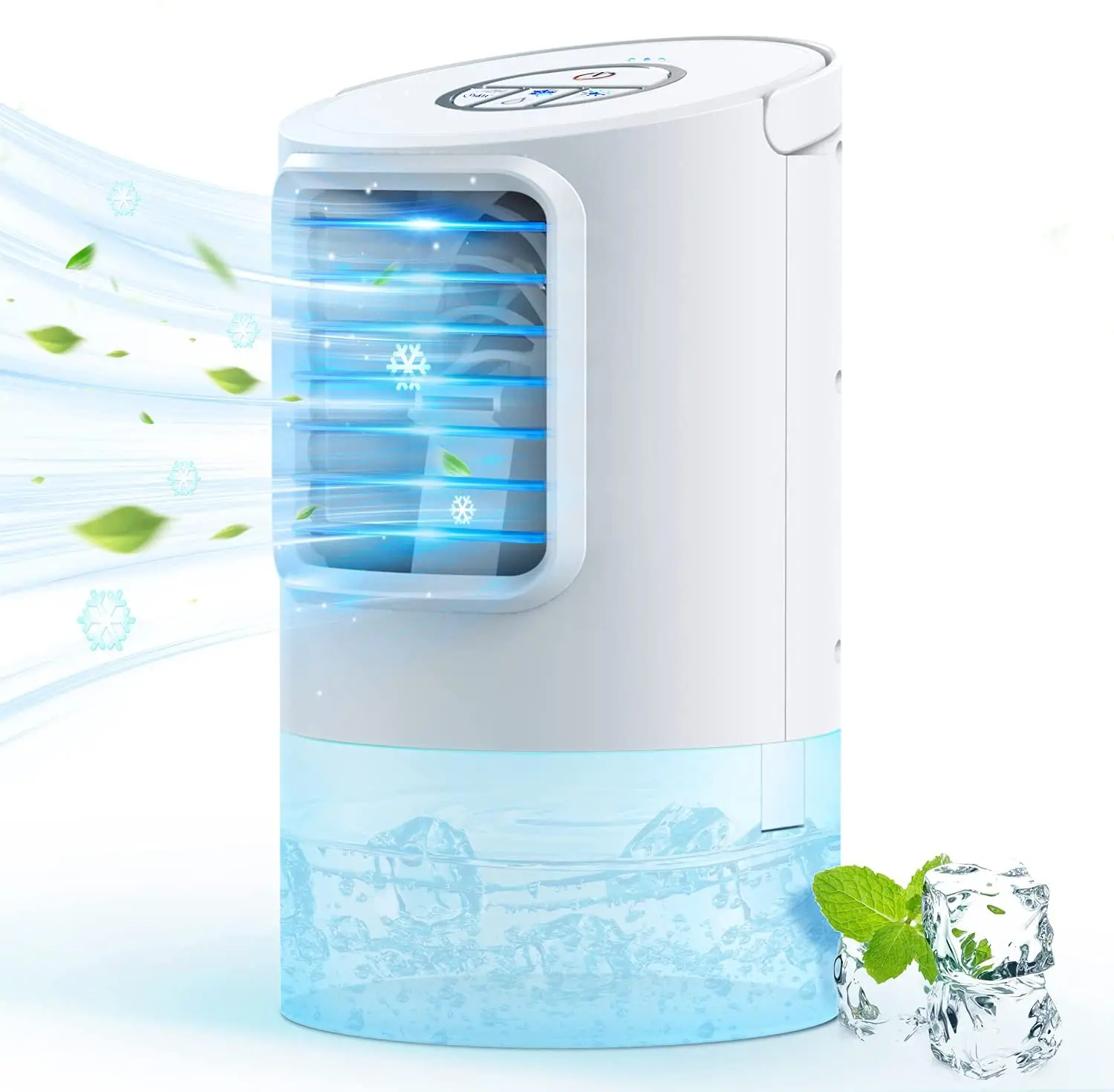 Portable air conditioning fan,  cooling and humidifying 3 fan speed,7 color LED night light, suitable for bedroom, home