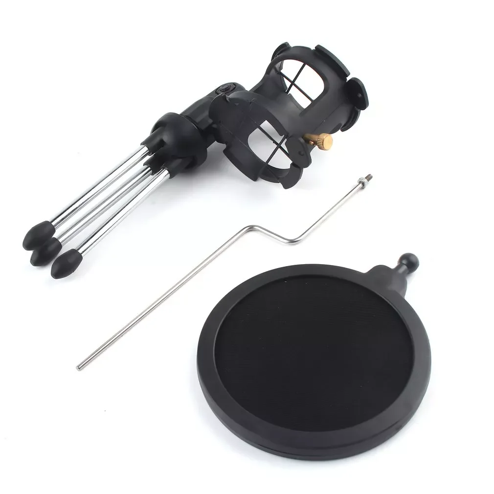 

Microphone Tripod Stand Foldable Desktop Microphone Bracket with Shock Mount Mic Holder Clip and Filter