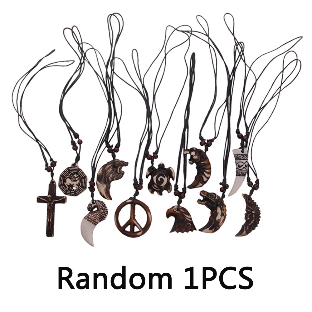 

Подвеска с волчьими зубьями, деревянная бусина, Черный восковой шнур, подвеска для мужчин и женщин, ювелирные изделия, 1 шт.