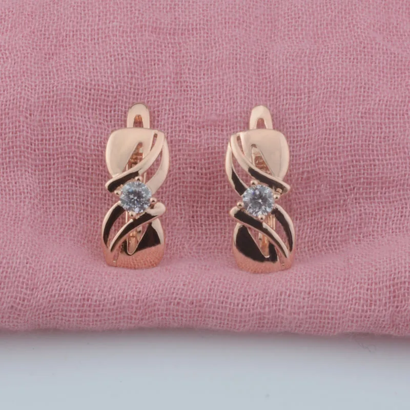 

FJ One Cubic Zircon Women 585 Rose Gold Color Square Weaving Drop Earrings