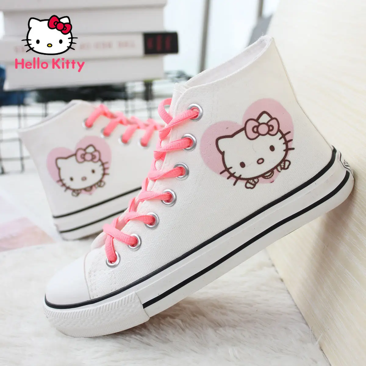 Hello Kitty High Top Single Shoes Cartoon Cute Trend Men's Shoes Women's Shoes Couple Hand-painted Canvas Shoes