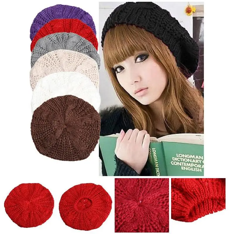

2022 Warm Winter Women Beret Knitted Baggy Beanie Hat Multicolor Ski Cap TY66
