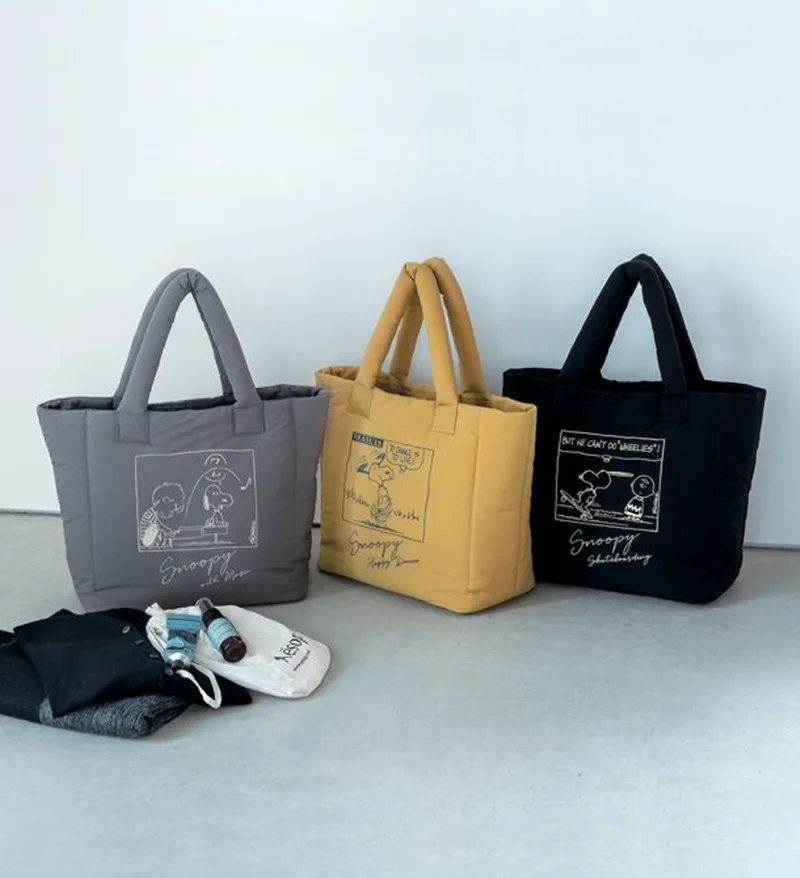 

Snoopy Charlie Brown Kawaii Japanese Down Jacket Bag Casual All-Match Tote Bag Large-Capacity Shoulder Handbag