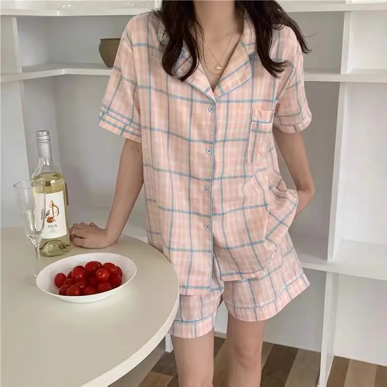 

Women's Pajamas Set Woman 2 Pieces Home Clothes Plaid Sexy Korean Setup Womans Clothing Groups of Pant Sets The Nightgown Fancy