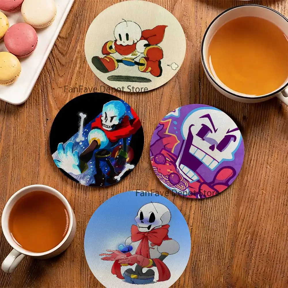 Фото Деревянный поднос для напитков U-Undertale Papyrus Coaster, подходит для ресторанов и кофеен, легко моется и чистится. №1