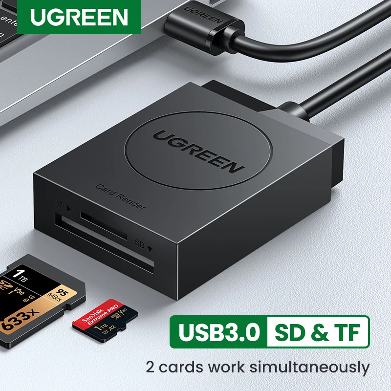 UGREEN-lector de tarjetas USB 3,0, adaptador de tarjeta SD, Micro SD, TF, para ordenador portátil, PC