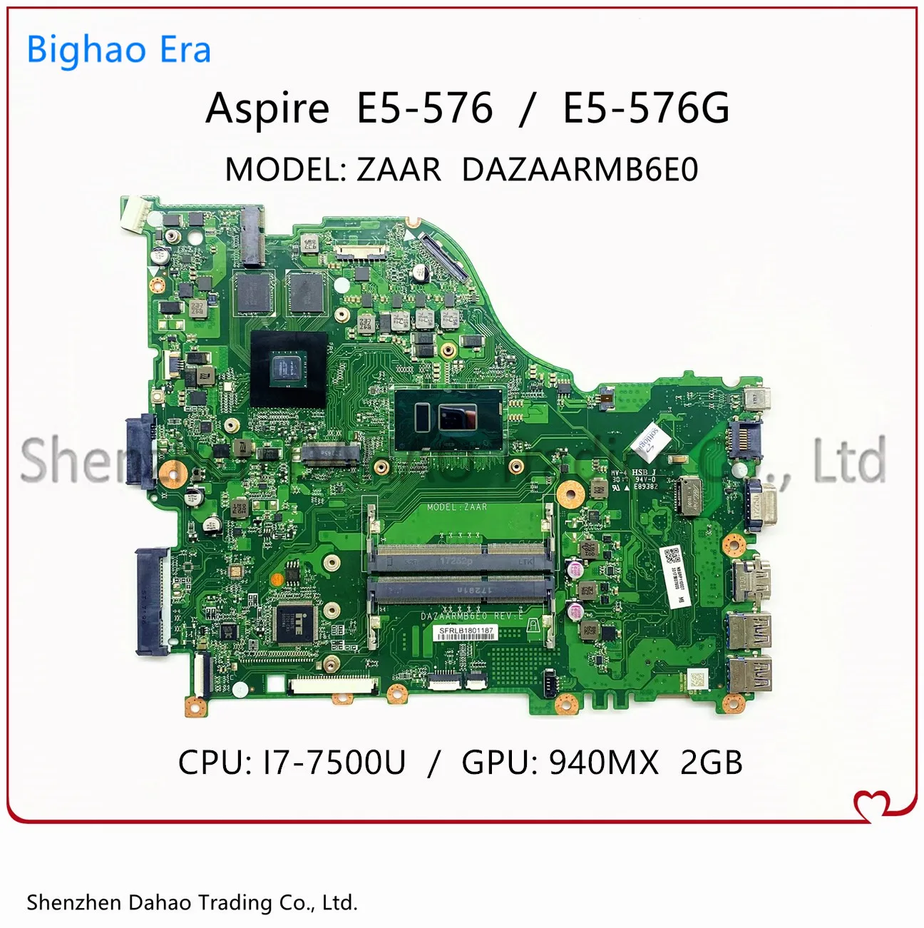

Материнская плата для ноутбука ACER Aspire E5-576 zazaar DAZAARMB6E0 с процессором i7-7500U 940MX 2G-GPU 100%, полностью протестирована NMGRV1100C8