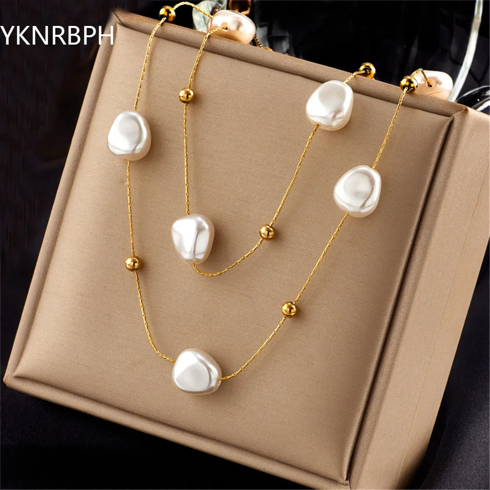 

YKNRBPH Natural Freshwater Baroque Pearl Pendant Necklace For Women New Trend Girls Neck Jewelry Chain Party Wedding Gift