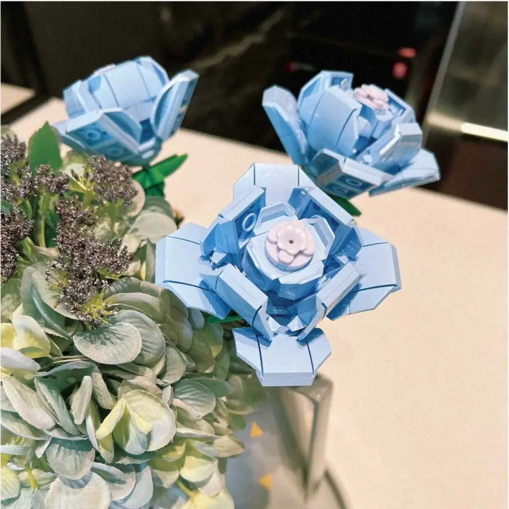 

MOC Ideas Flowers Bouquet Romantic Blue Rose Flower Free Collocation Building Blocks Bricks Home Decoration Girl Birthday Gifts