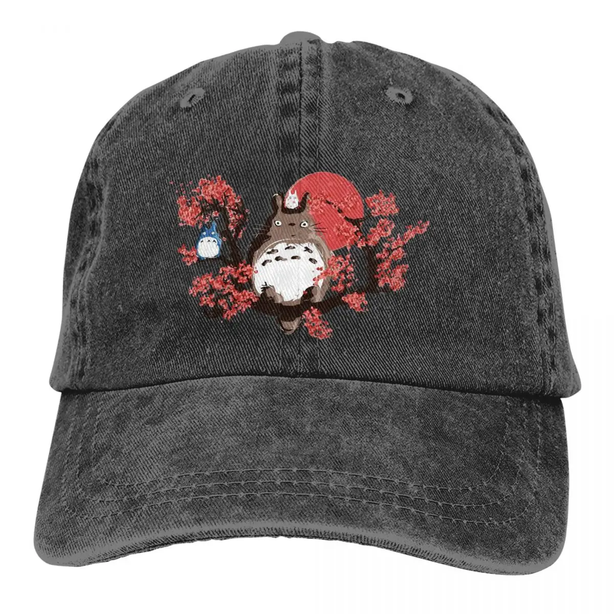 Pure Color Dad Hats Red Flowers Women's Hat Sun Visor Baseball Caps Totoro Anime Peaked Cap