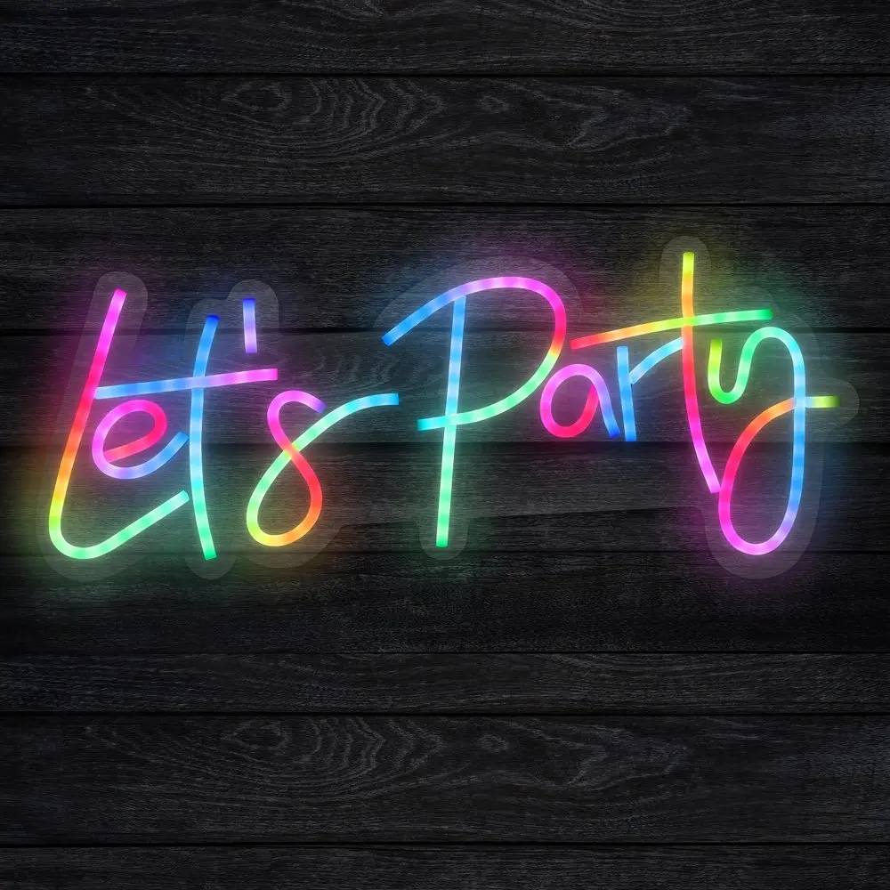 Xtreme Lit `Let`s Party` Multi-color LED Neon Sign with RGB FLOW, Hanging Wall Art, Remote Control